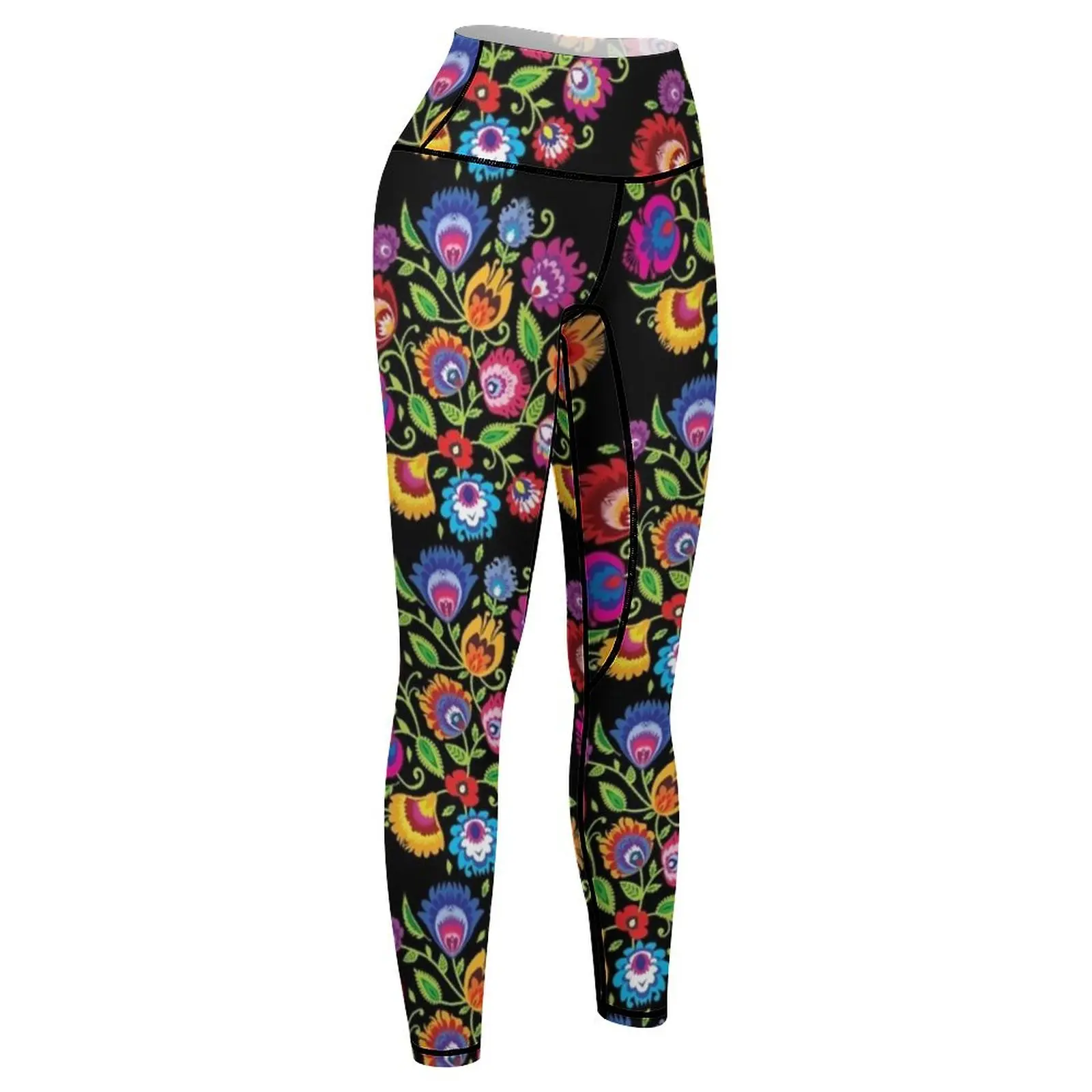 Folk composition, round on black Leggings exercise clothing for fitness set gym gym clothing Womens Leggings image 6