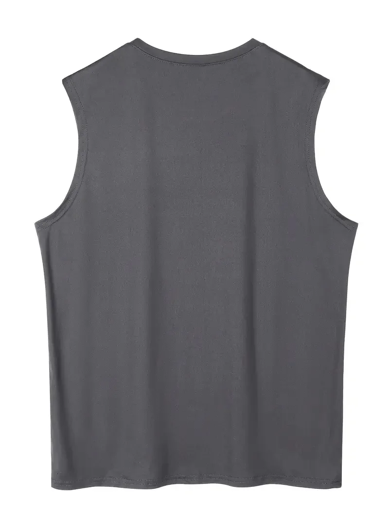Summer 100% Pure Cotton Men's Fashionable Casual Loose Mountain and Compass Pattern Printed Fitness Sports Sleeveless Vest