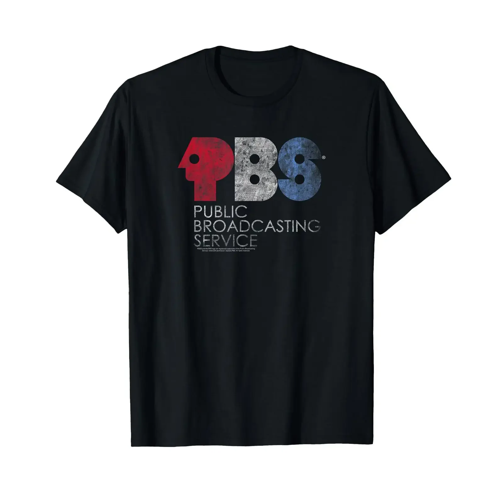 PBS Distressed Red White and Blue Logo Broadcasting Service T Shirt vintage Washed homme Unisex fashion Comfortable Breathable