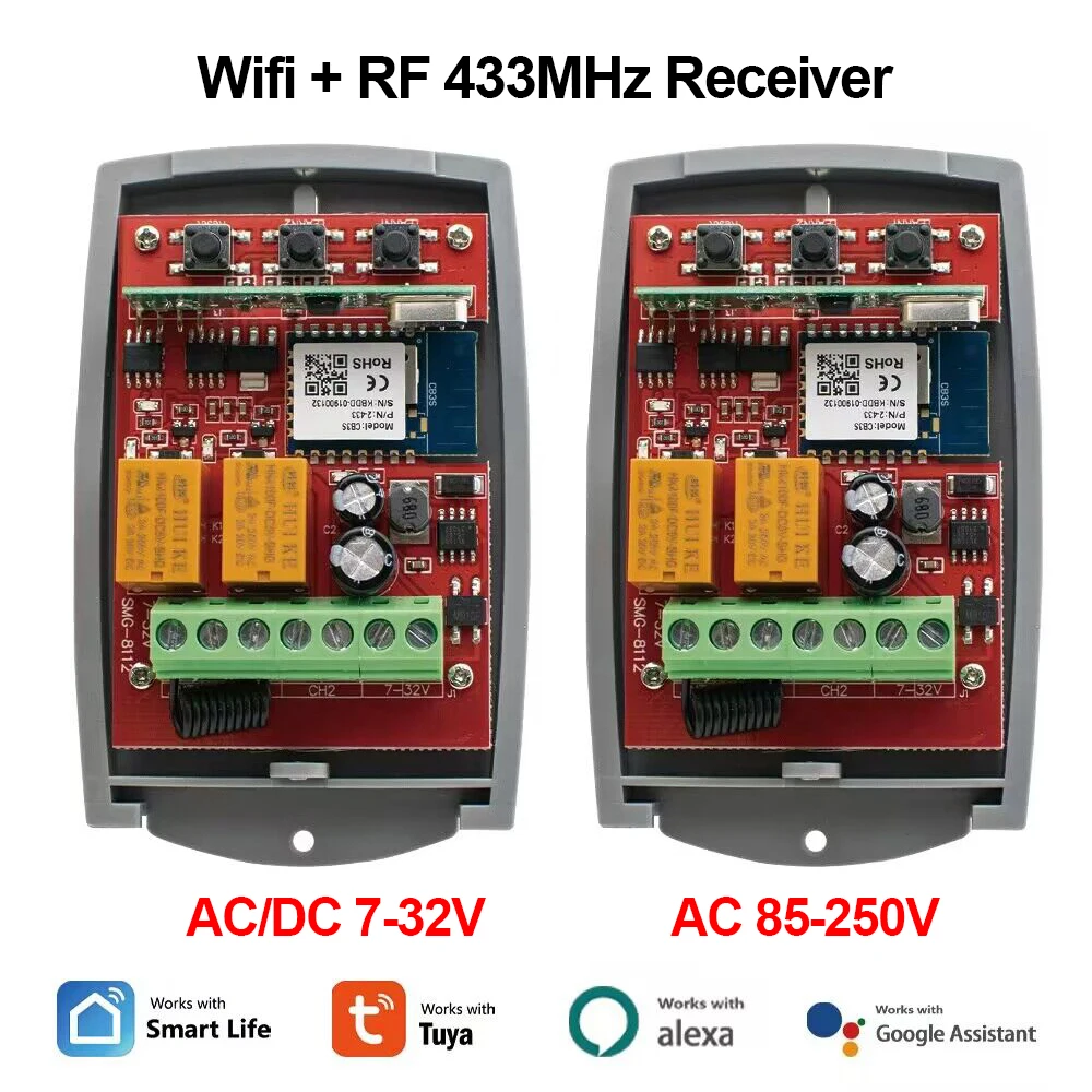 Imagem -03 - Tuya Garagem Inteligente Abridor de Porta Metal Teclado sem Fio Rolling Code Receiver Transmissor Controle Remoto 2ch 433mhz Rf433