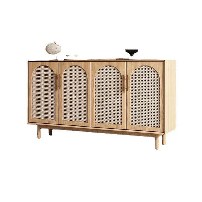 

Wabi sandy wind rattan solid wood dining side cabinet small apartment living room entrance simple creative arch storage