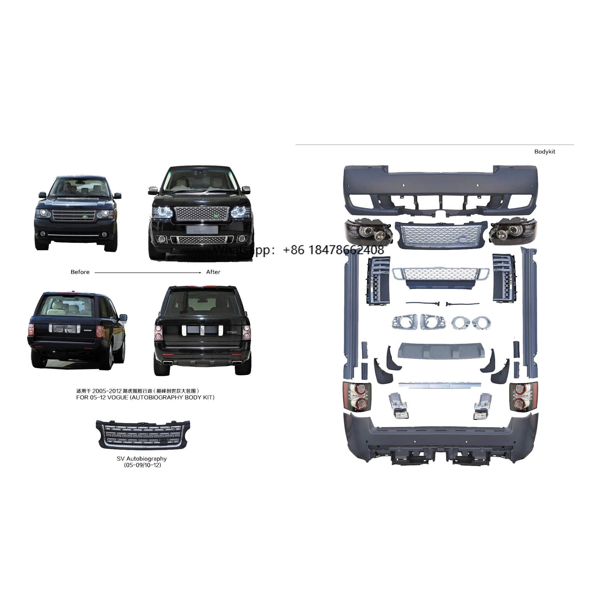 

L322 2010 2011 2012 Biography Bodykit Upgrade for Range Rover Vogue 2002-2009 Body Kit Car Bumper Assy