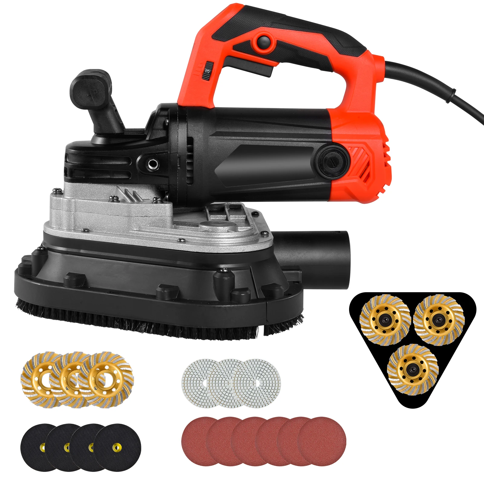 Triple Axis Concrete Floor Grinder Polisher, 2450W 3 Head 6 Speed Variable Sander for Cement Marble Granite, Floor Surface Grinding Polishing Machine with Dust Shroud for Floor Prep