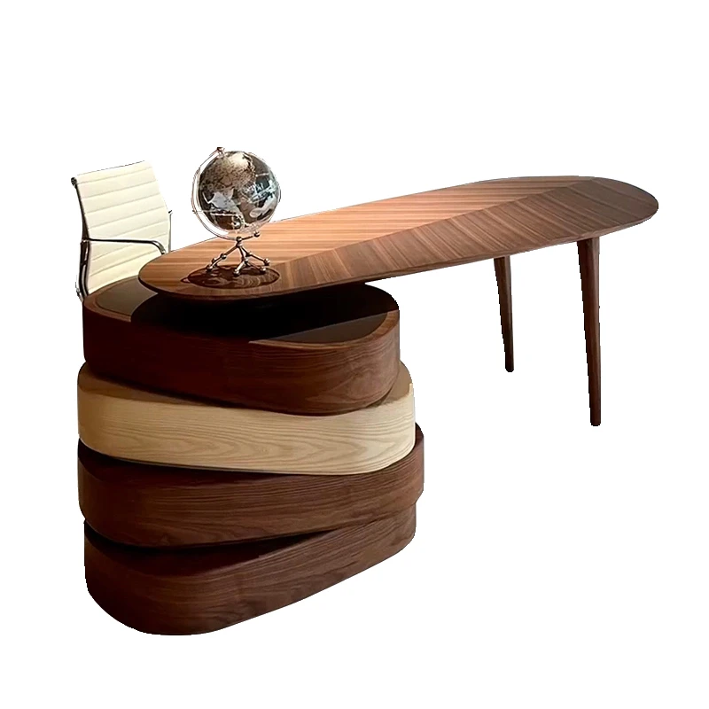 Italian desk solid wood modern simple desk big class desk boss table walnut study retro rotating desk