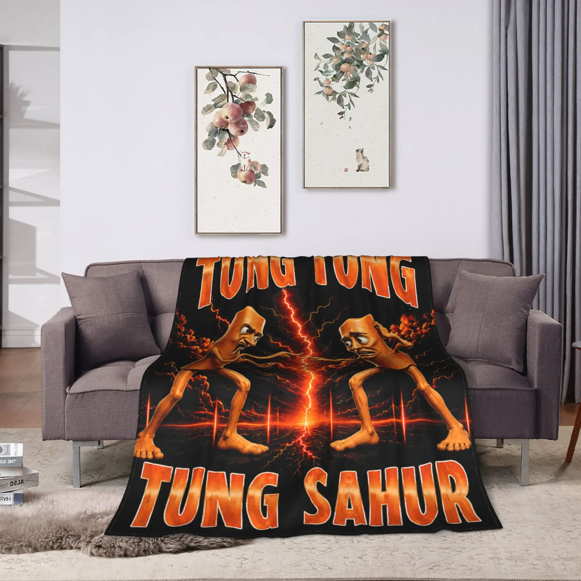 Tung Tung Tung Sahur is Calling Funny Viral Meme Flannel Blanket Girl Super Soft Throw Blanket Spring Home Decor Bedspread