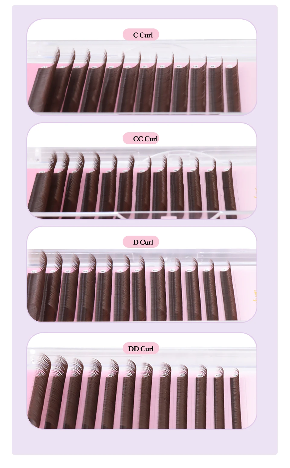 Lashprofessor L M Curl Braun Einzelne Wimpernverlängerungen J C CC D DD Kaschmir-Wimpern Hell/Mittel/Braun/Dunkelbraun Kollektion – Detail 3