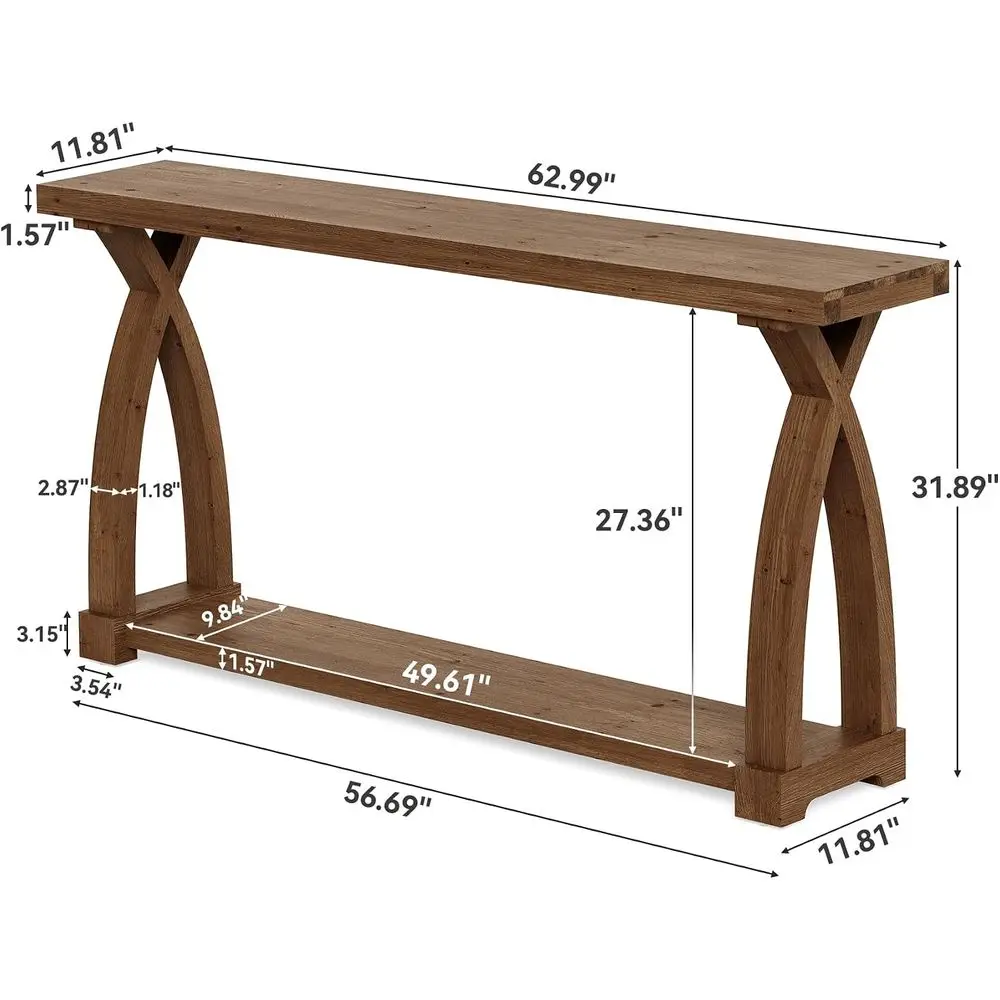 Solid Wood ole Table or Entryway, 63-Inch Narrow armhouse Couch Table Behind Soa with 2-Tier Storage or Entrance, oyer, Living R