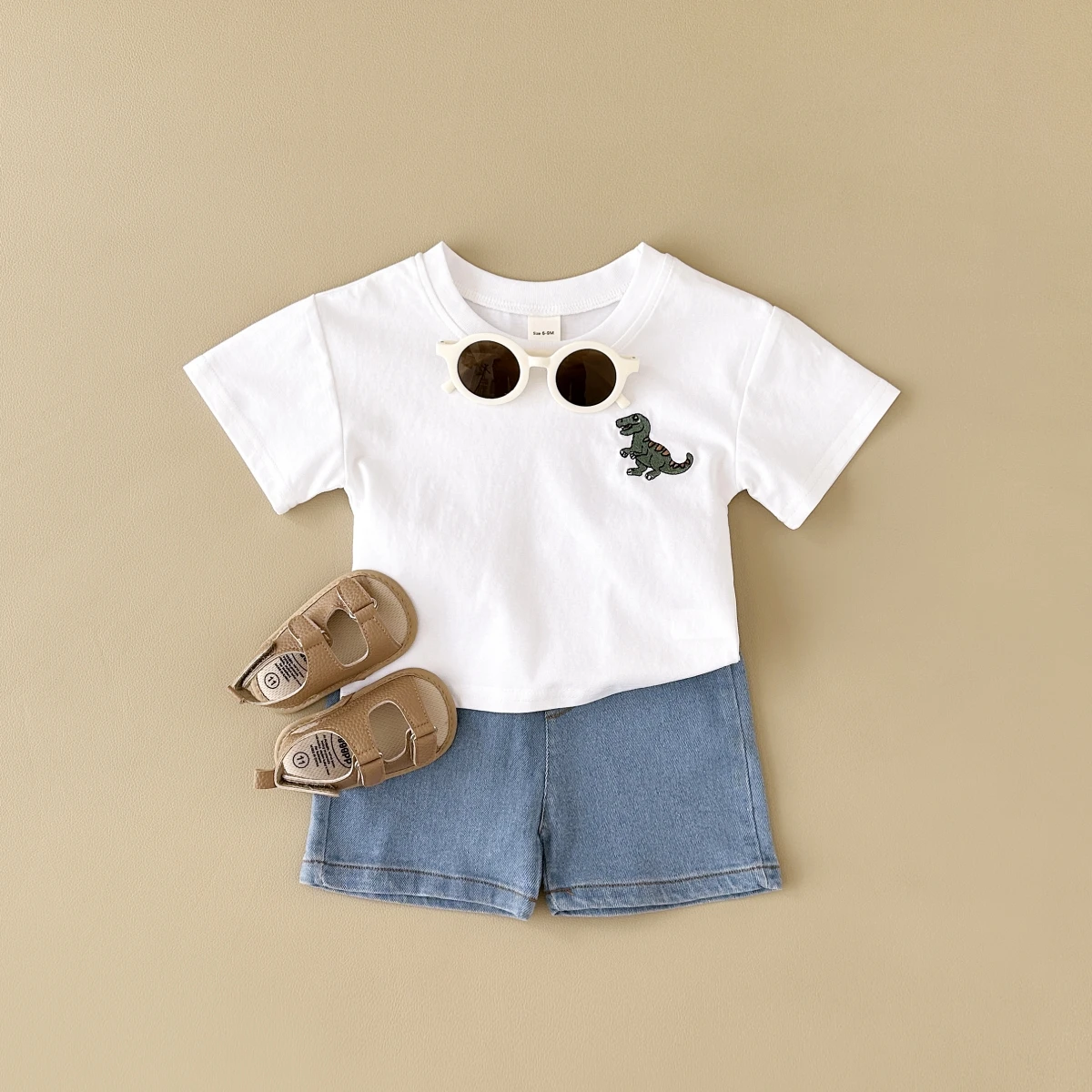 2024 Summer Boys Clothes Boys Girls Outfit Set Casual Leisure Dinosaur Embroidered T-shirt+denim Shorts 2PCS for 0-3Y Childrens