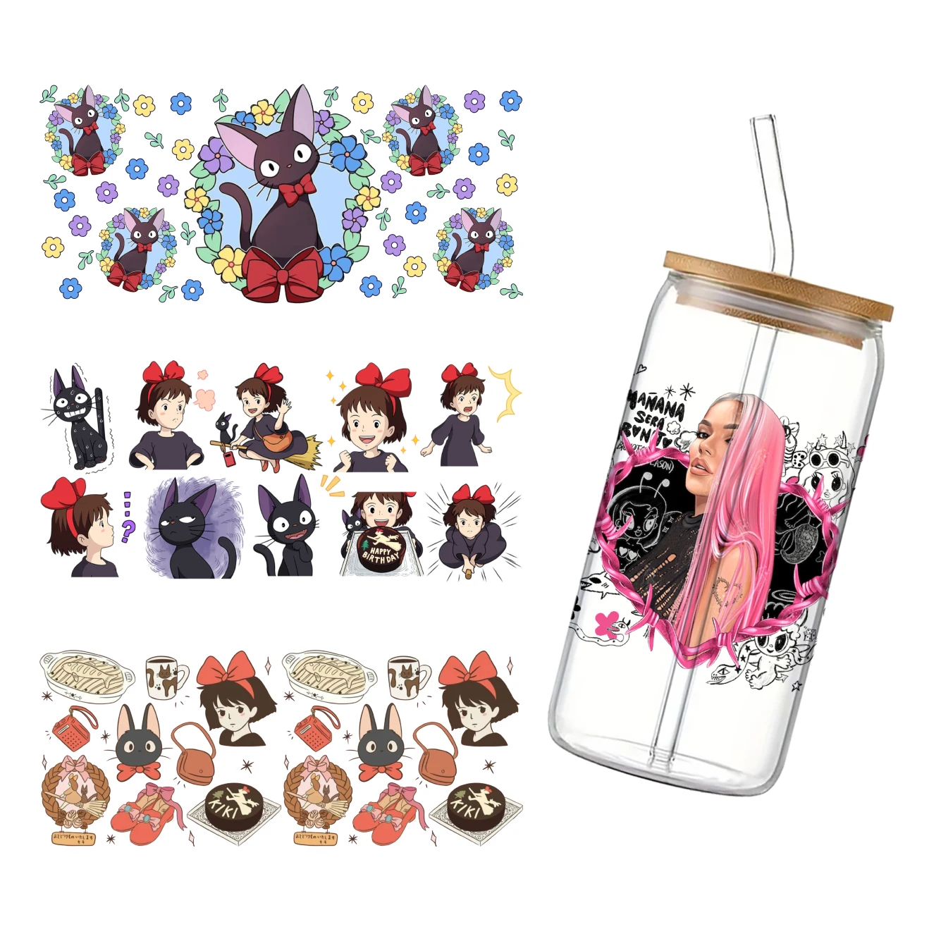 11x24cm Cartoon Anime Japanese UV DTF Transfer Sticker Waterproof Transfers Decals For 16oz Glass Cup Wrap Stickers