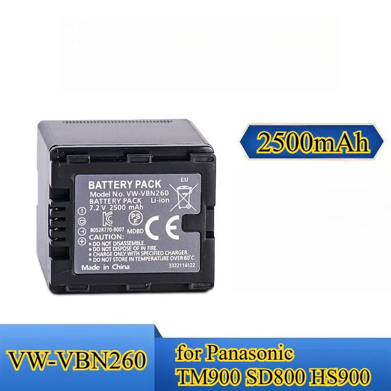 

Срок службы батареи большой емкости 2500 мАч VW-VBN260, совместимый с аккумулятором для камеры Panasonic TM900 SD800 HS900