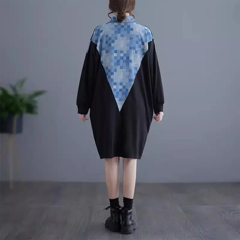 2024 Spring And Autumn Oversized Women's Patchwork Dress For Women Casual Style Loose Medium Length Shirt Dress Z4982