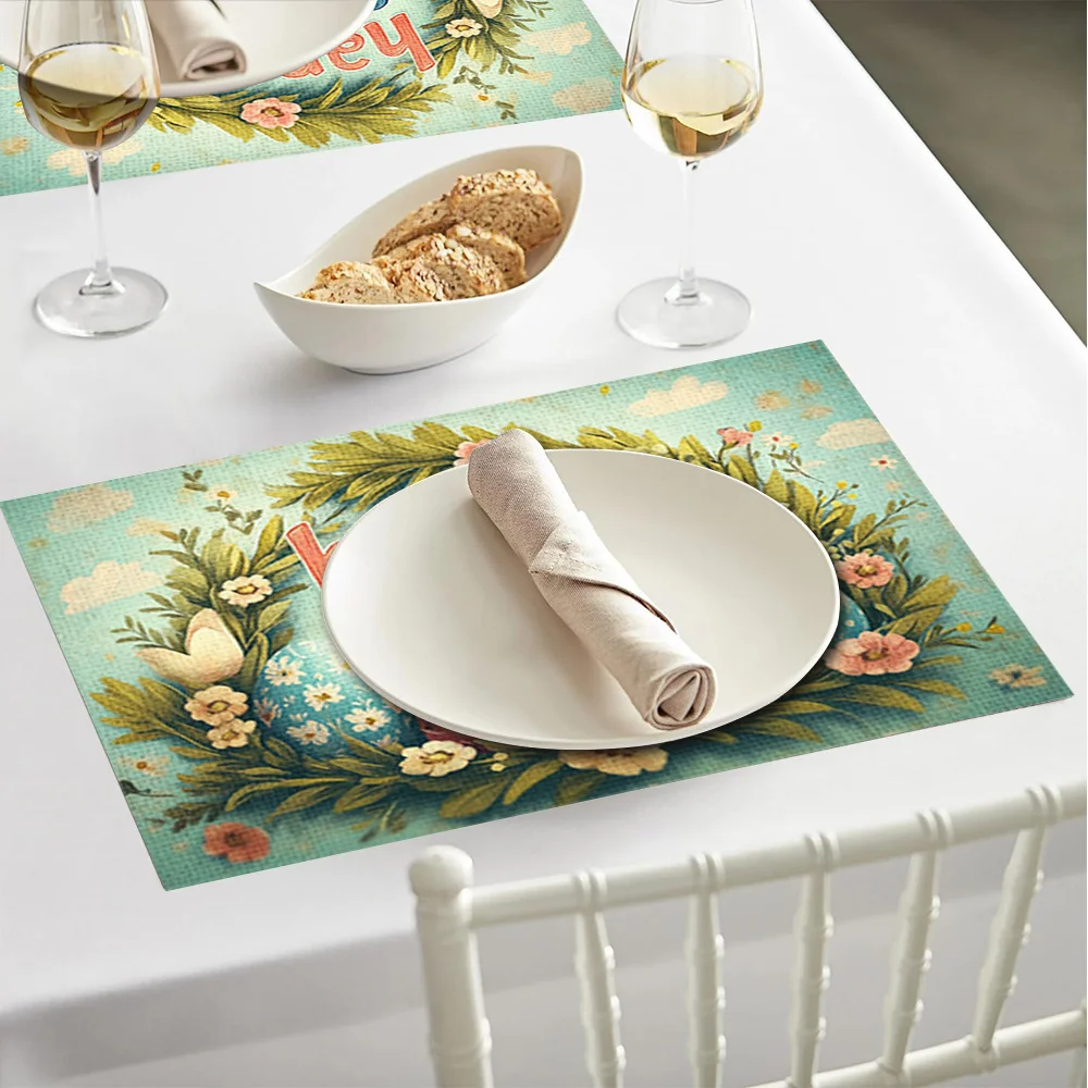 1PC Easter Egg Placemats Suitable for Dining Table - Machine Washable Rectangular Linen Table Protectors with Past