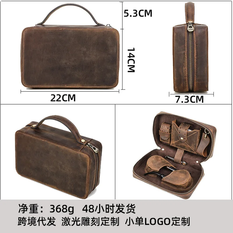 2-Pack Genuine Leather Pipe Case Leather Tobacco Accessories & Tobacco Storage Box—Multifunctional, Travel-Friendly, Portable,