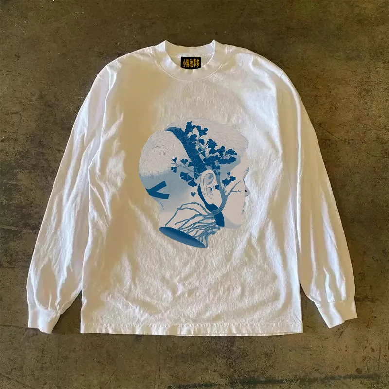 Heavyweight Pure Cotton Long Sleeve T-Shirt Unisex Vintage Style Streetwear Versatile 310gmao Xiaocheng Story Multi-Design
