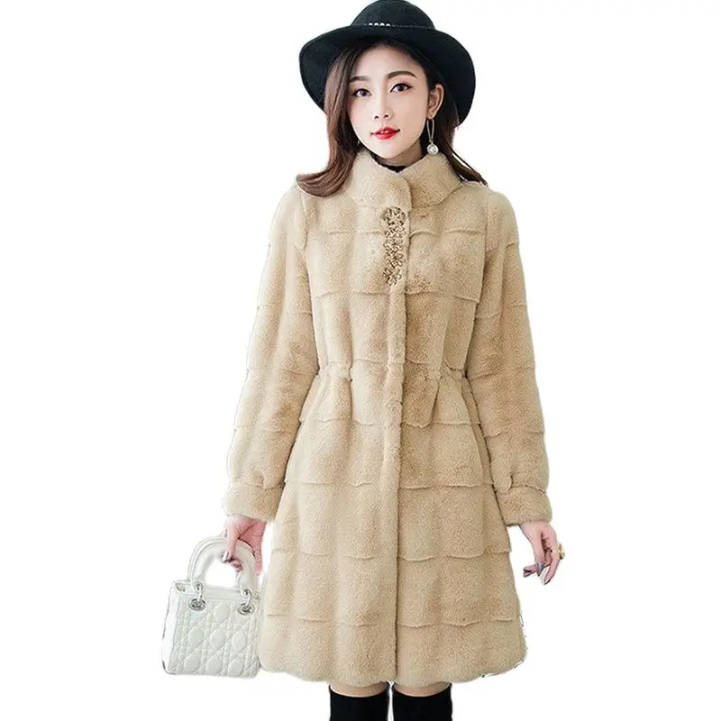 Women's High Quality  Faux Fur Coat Winter One Piece Of Fur Thick Imitation Mink Coat Ladies Cashmere Fur Jacket Long Overcoat