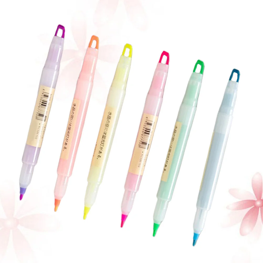 

6Pcs Double Ended Fluorescent Pens Colorful Highlighter Markers for Office School Students Smooth Writing Waterproof Ink