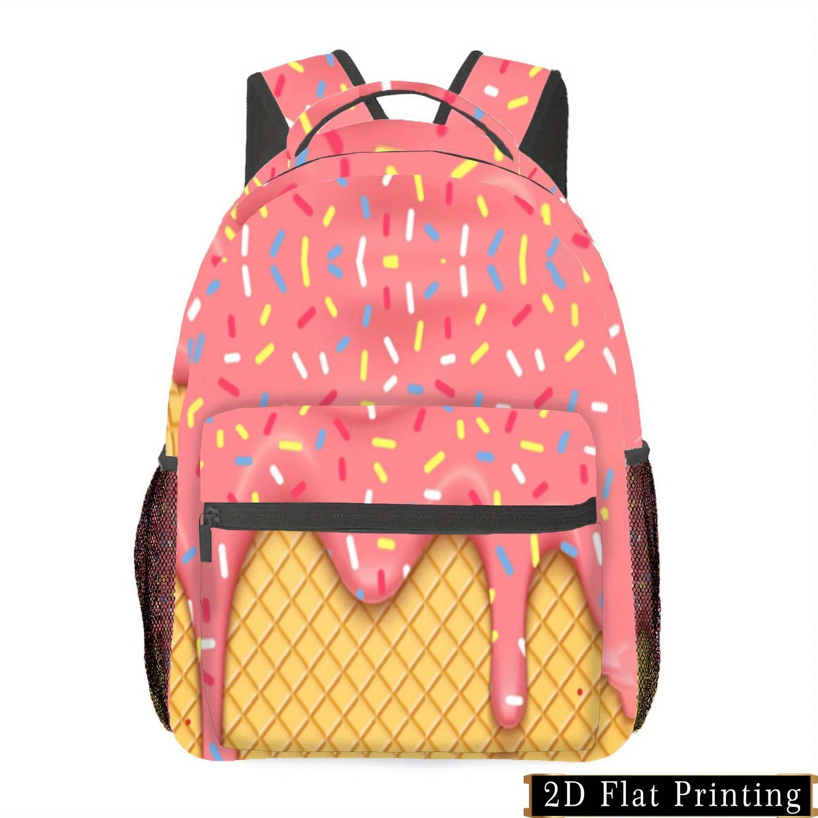 Pink Candy Shine Ice Cream Print Backpack Cute Cartoon Design with Straps Adjustable Shoulder Straps Multiple Compartments