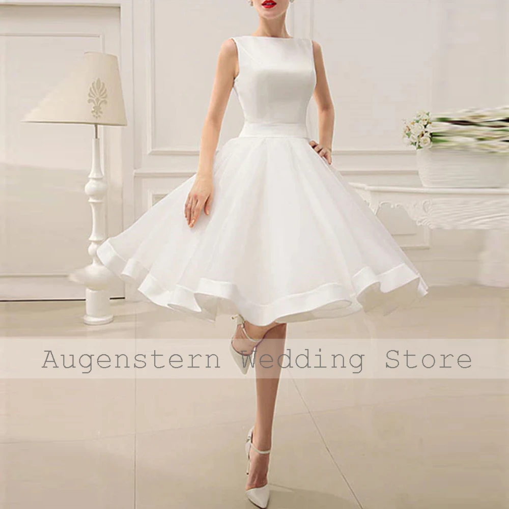 매력적인 웨딩 파티 드레스 새틴 A라인 시빌 웨딩 드레스 아이보리 보트넥 오간자 리본 주름 장식 2025 신부 드레스 여성용