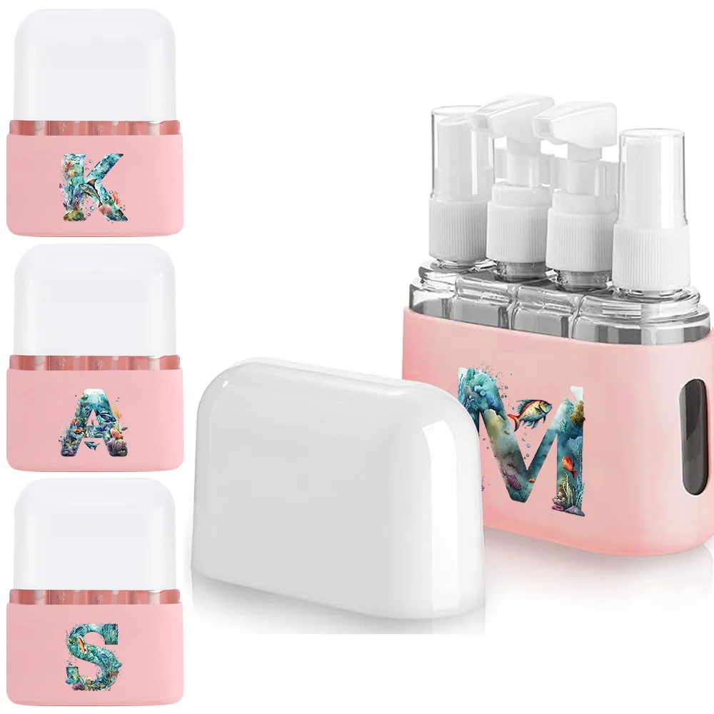 

4 In 1 Refillable Travel Bottle Set Travel Essentials Container Fish Letter Portable Bottle Initial Name 26 Letters Pattern