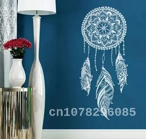 

Dreamcatcher Vinyl Wall Sticker, Indian Pattern Decor for Bedroom, Mandala, Bohemian Vinyl Wall Decal, Dream Feathers Mural, AZ1