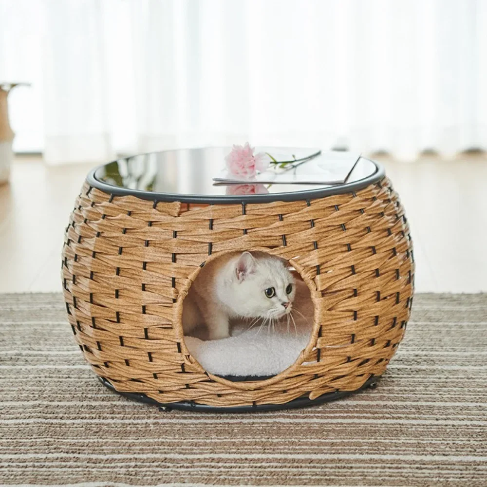 Cool Feeling Vine Weaving Cat Nest, Half Closed, Dual Use, Handwoven Pet Nest, Comfortable, Summer