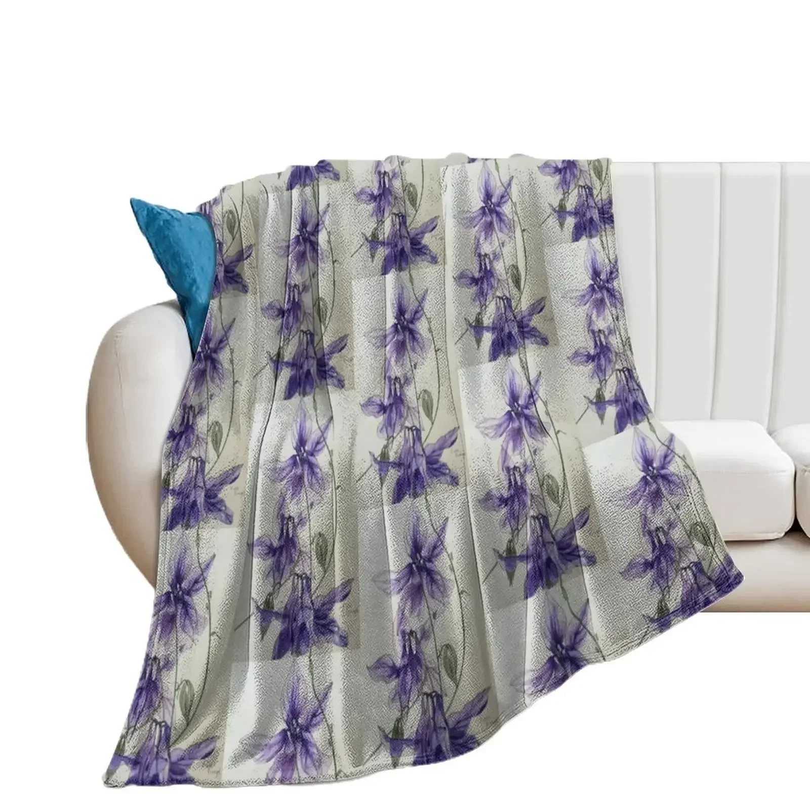 Aquilegia columbine blue watercolour painting Throw Blanket Summer Beddings warm for winter Blankets