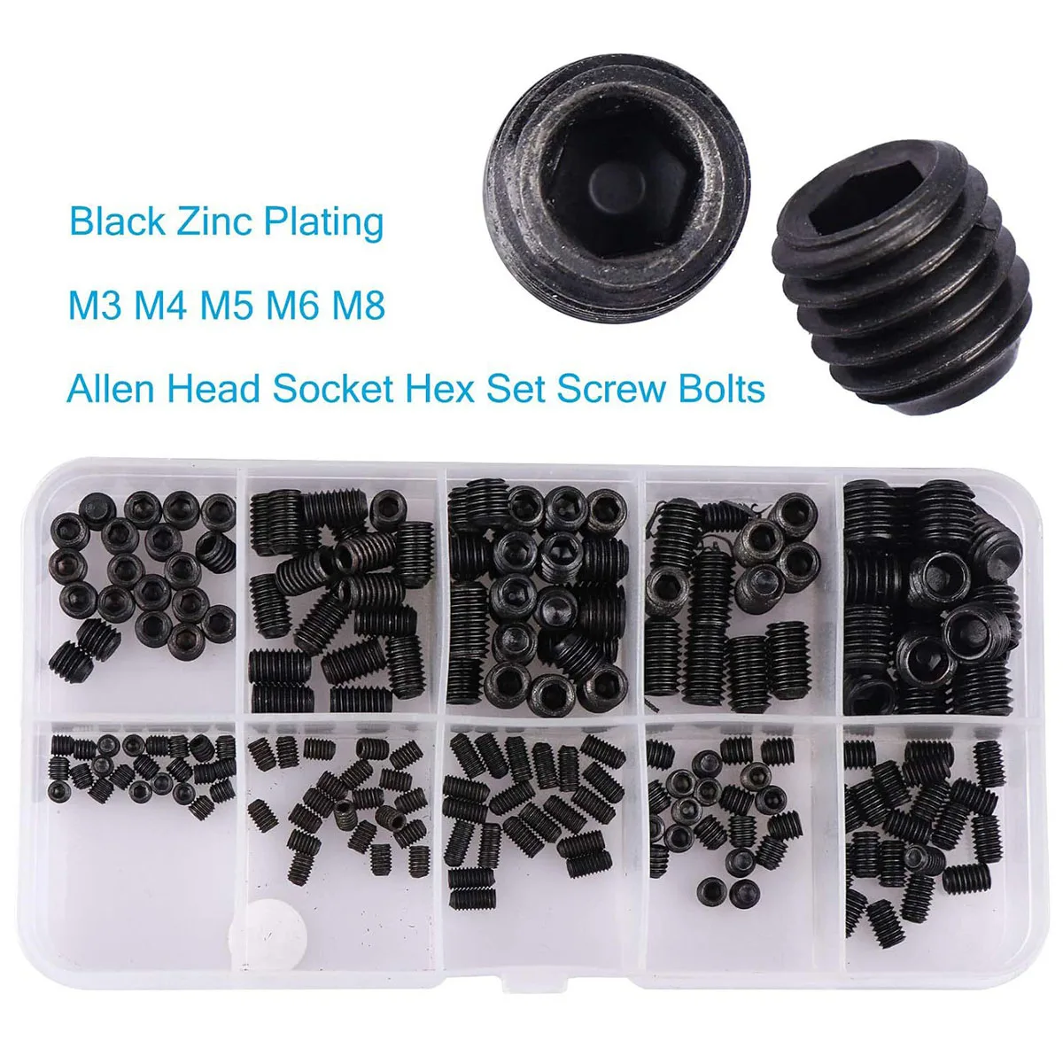 200/400 Pz M3 M4 M5 M6 M8 Presa a testa Esagonale Set Vite senza testa Punto di tazza Assortimento Kit Esagono incassato a brugola Punta piatta Grub Set di bulloni