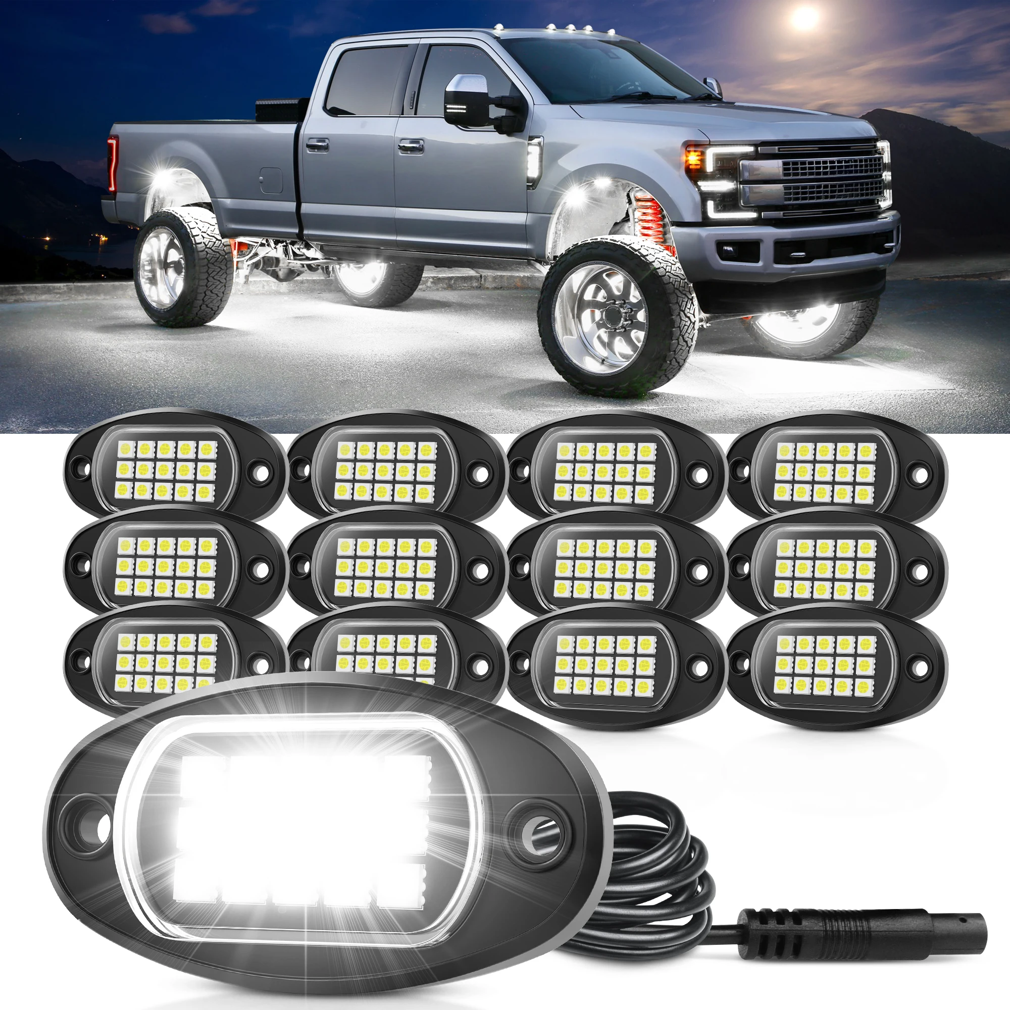 MICTUNING 8/12 Pods Pure White LED Rock Lights,Waterproof LED Underglow Light,Underbody Glow Lamp for Car Truck ATV UTV SUV