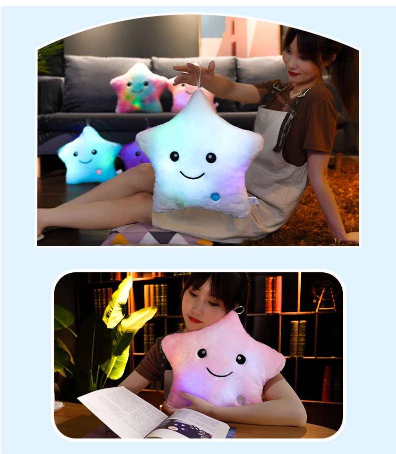 24*22cm Kreative Spielzeug Leucht Stern Kissen Gefüllte Plüsch Leuchtende Bunte Sterne Kissen Led Licht Spielzeug Geschenk Für kinder Kinder – Detail 4