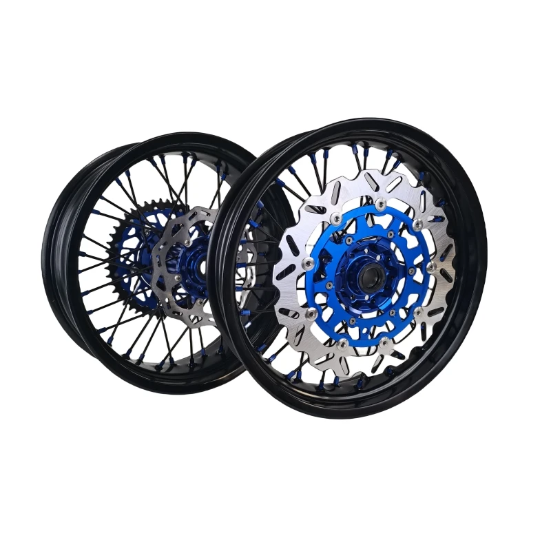 17inch Motorcycle Supermoto Wheels Set Compatible With TE TC FE FC 350 450 2014-2024 Blue Hub Black Rim