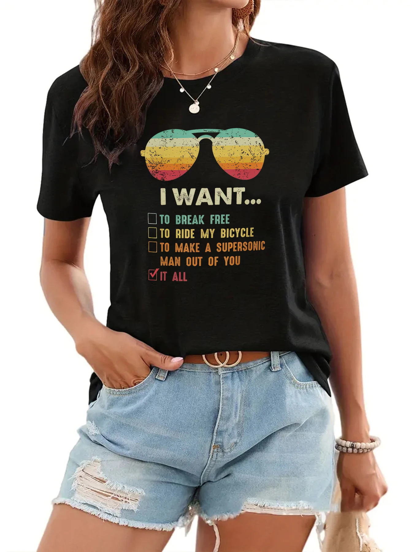 2024 Colored glasses Graphic T-Shirt Women Summer Original Minimalist design with short sleeves Fashion Tops ladies Shirt