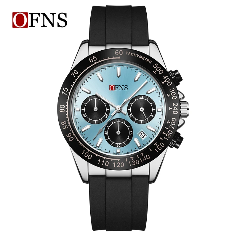 OFNS New 7103 Fashionable Men's Quartz TEMU Strap Three Eye Six Pin Chronograph Waterproof Night Light Men's Quartz Watch 2025