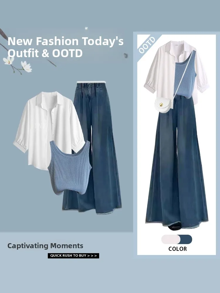 Faionable décontracté Protection solaire irt ort Design coupe ample jean col Sli boutonnant Long Sve ensemble pour femme