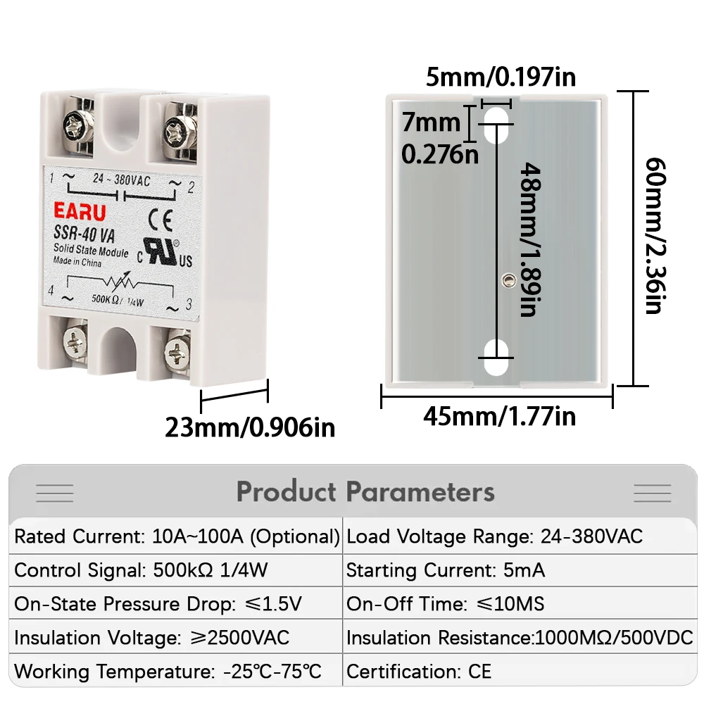 Przekaźnik półprzewodnikowy SSR-10VA SSR-25VA SSR-40VA Regulator napięcia AC24-380V Potencjometr wyjściowy do regulatora temperatury PID — zdjęcie 3