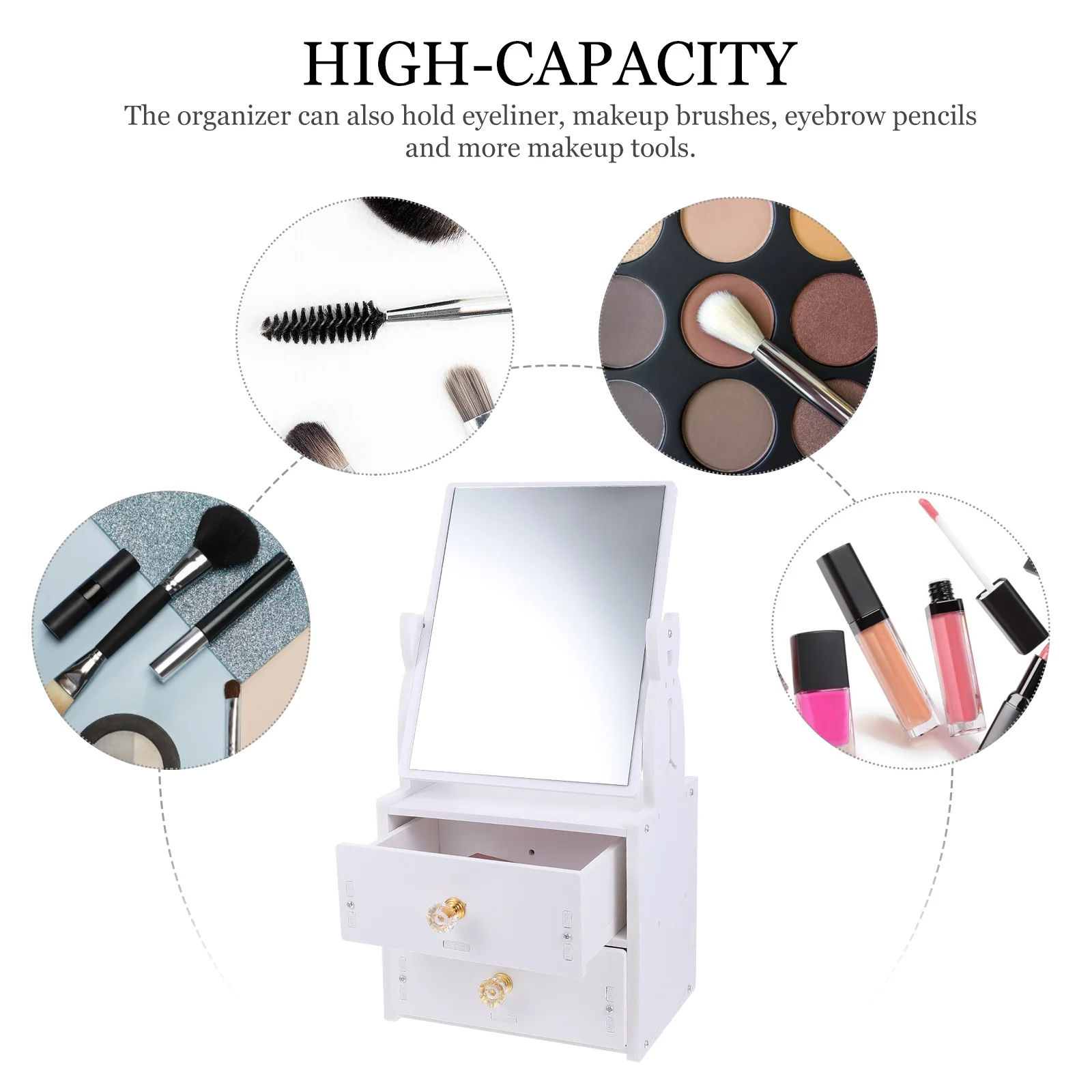 

Multifunctional Makeup Mirror Storage Box Desktop Tabletop PVC Vanity Mirror Stable Base Bedroom Dresser Organizer