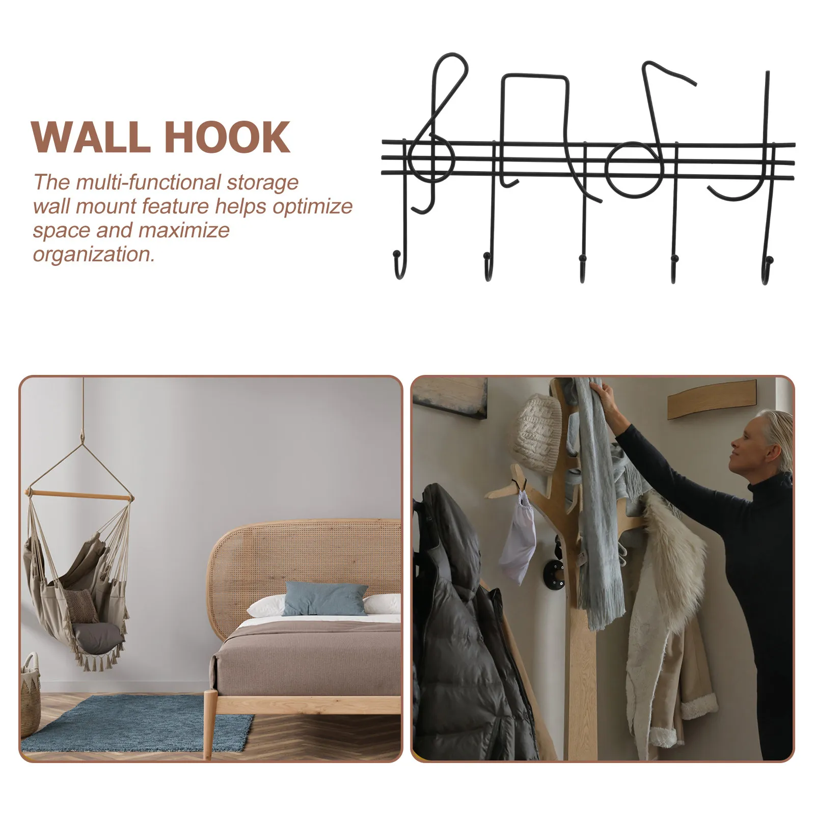 Decorative Key Holder Nordic Music Note Shape Wall Mounted Hook Multi-Functional Small Key Rack for Home Organization