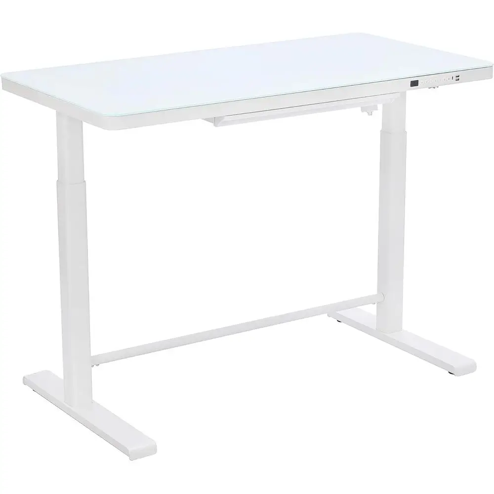 

Adjustable Height Glass Top Standing Desk, 23.7x45.3, with Power and USB Charging Ports, White