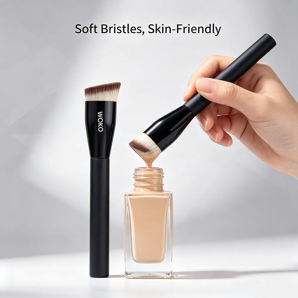 Flat Top Foundation Makeup Brushes Flat Angled Synthetic Hair Face Contour Foundation Liquid Cream Bronzer Buffing Makeup Tool