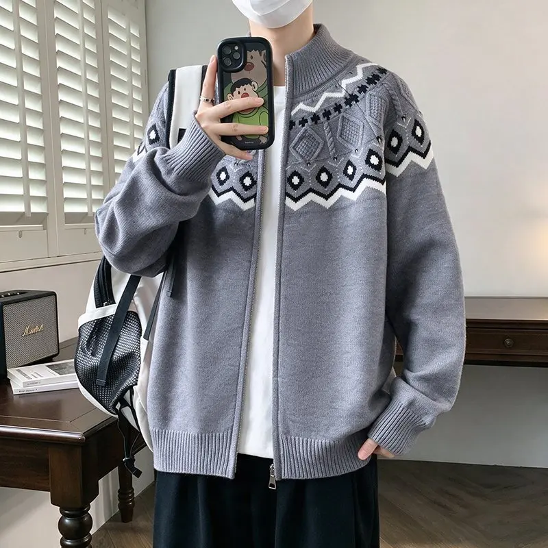 2026 Autumn-Winter New Men's Hong Kong Style Zippered Multi-color Knitted Sweater Pullover Shirt