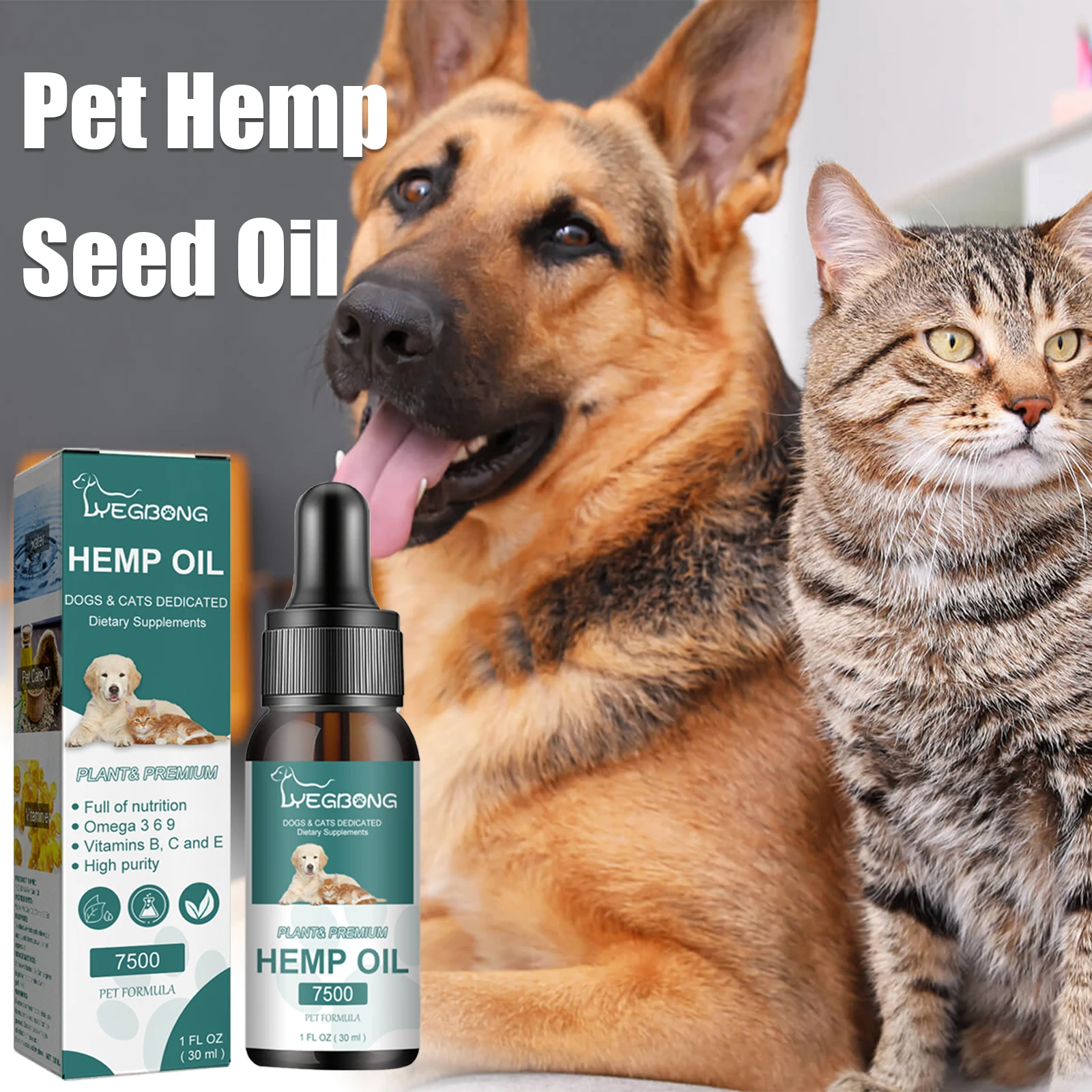 

Yegbong Hemp Seed Oil for Cats and Dogs Relieve Pain Stress Strengthen Body Regulate Anorexia Essential Oil Pet Care Products