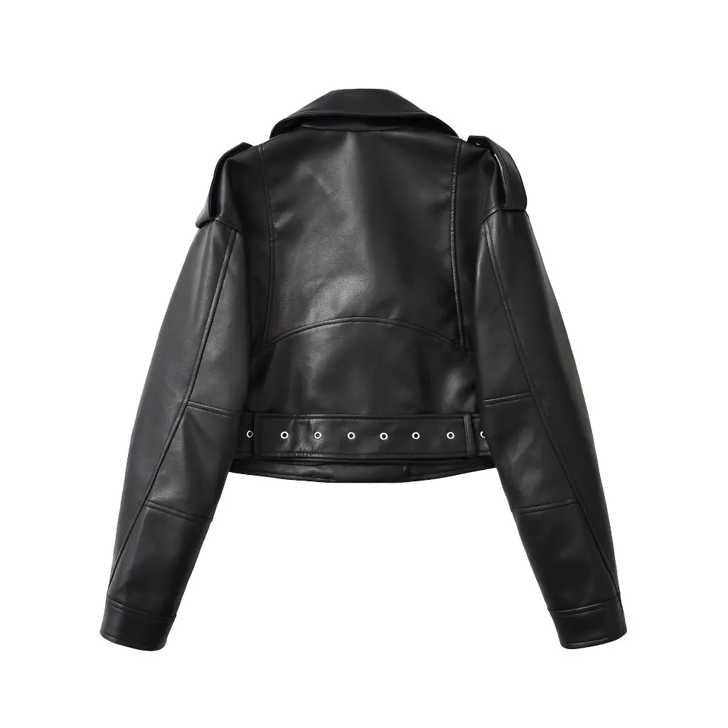 

Women's Retro Workwear Short Leather Tops Spring Autumn New Design PU Leather Loose Fit Fashionable Top