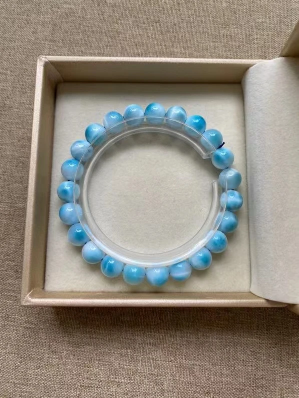 Natural Blue Larimar Gems Round Beads Bracelet Jewelry 8.5mm Women Men Pattern Big Size Round Beads Larimar Jewelry AAAAAA