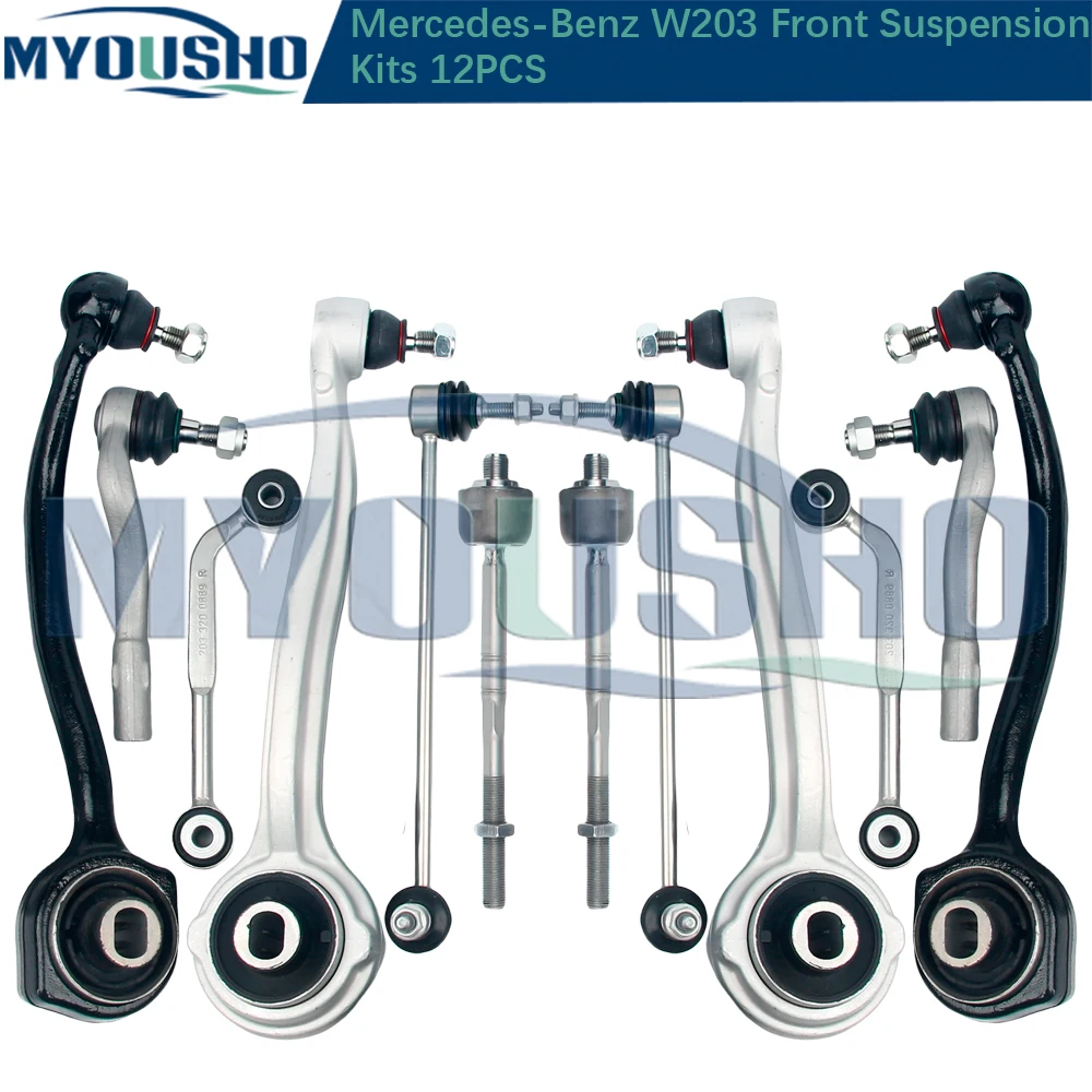 Myousho 12pcs Front Suspension Control Arm Ball Joint Stabilizer Link Tie Rod Kits For Mercedes Benz C-Class W203 CLK C209