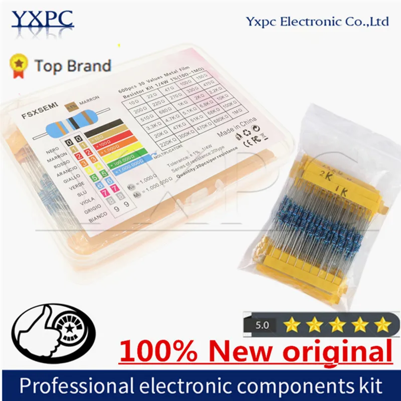 

1/4w Metal Film Resistor 30 Values Resistance Kit 10R-1M 0.25W 1% Resistors Set