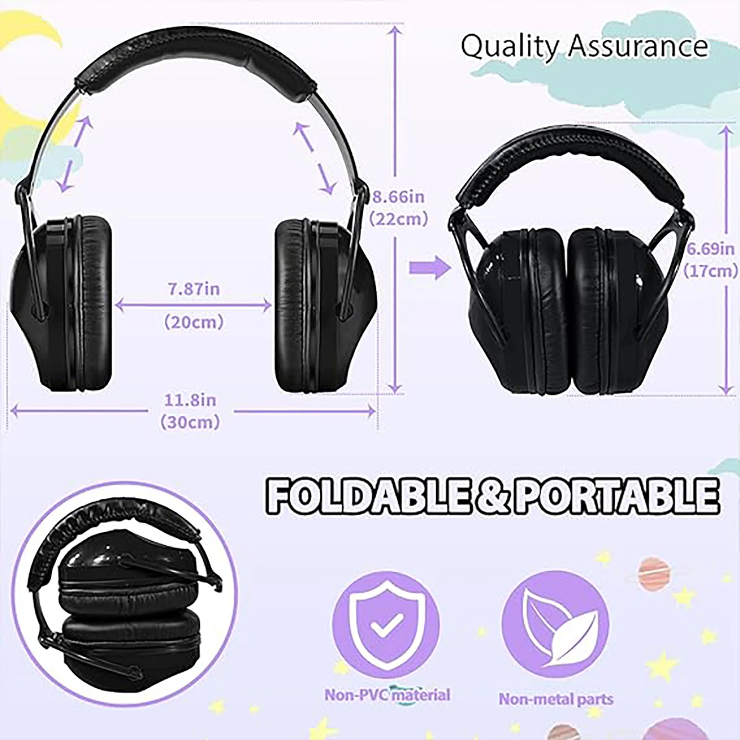 ZOHAN Kids Noise Reducing Earmuff Safety Hearing Protection Headphone for Autism Children Foldable EarCups Passive Defender 25dB