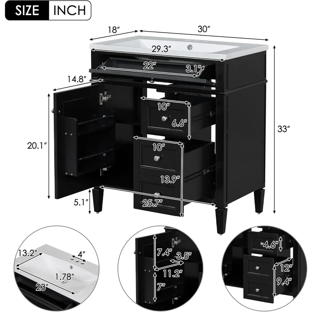 Solid Wood Frame Vanity Cabinet, 30