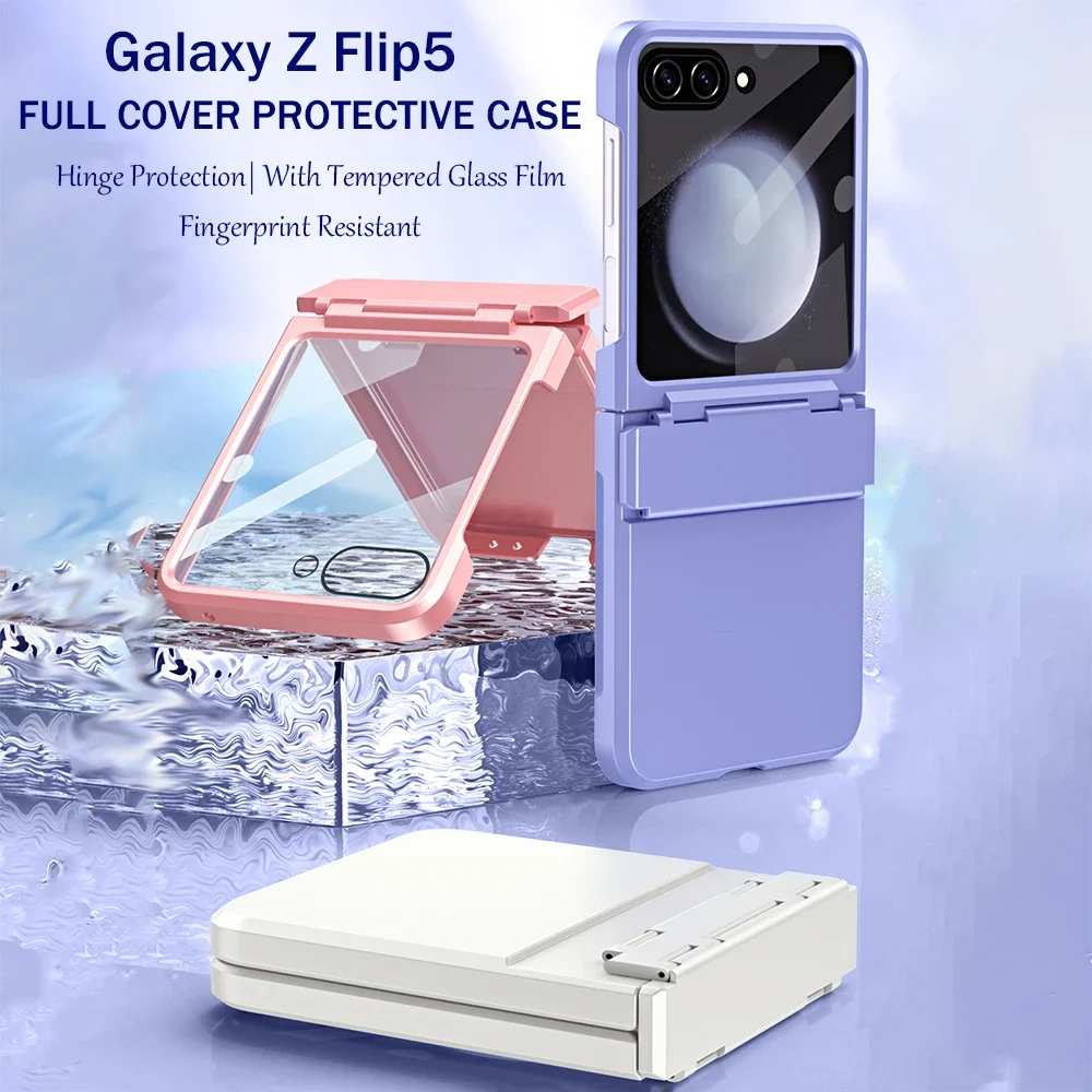 Case For Samsung Galaxy Z Flip 5 5G With Tempered Glass Film Protection Cover For Galaxy Z Flip 5 Aromr Hinge Protector Shell