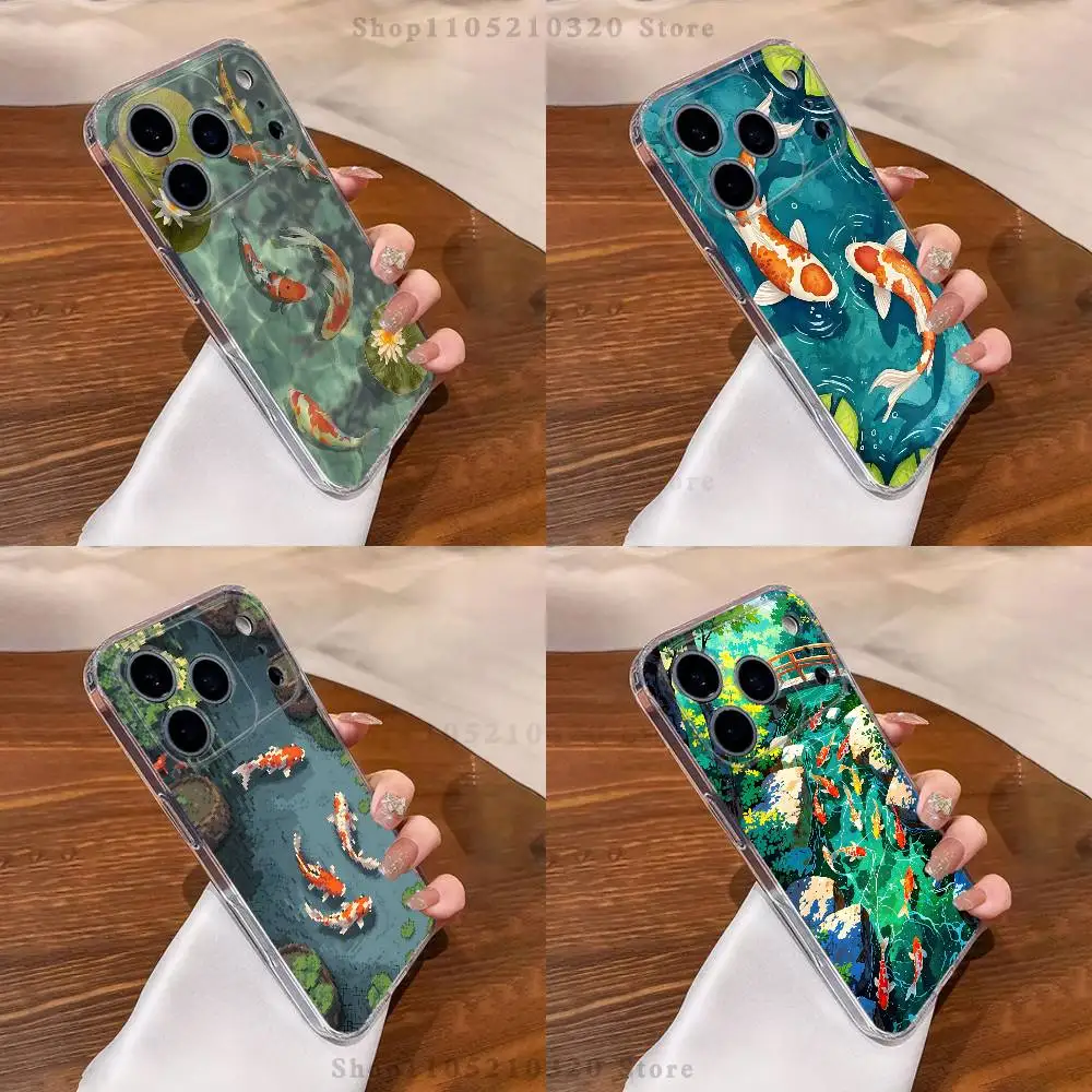 

Koi Carp Painting Art Phone Case For iPhone 16,15,17,12,13,14,11 Max,Pro,Plus,X,XS,XR,SE4,E Mini Transparent Cover