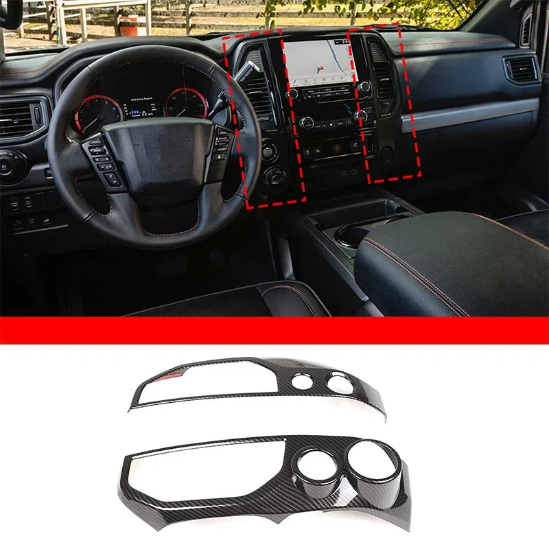 

For Nissan Titan 2020+ ABS carbon fiber car styling car center control air outlet frame sticker car interior accessories 2Pcs