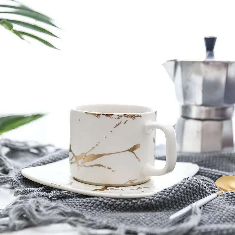 

Marble Coffee Cup, Black and White Cup Cup. High Quality Set, Saucer